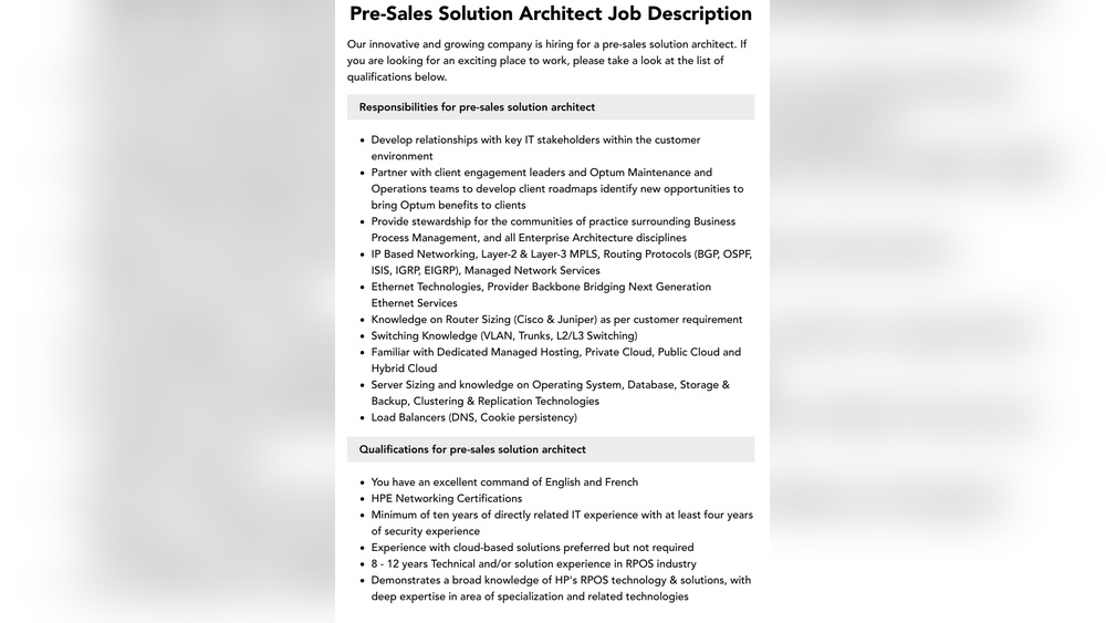 Is Solutions Architect a Sales Job