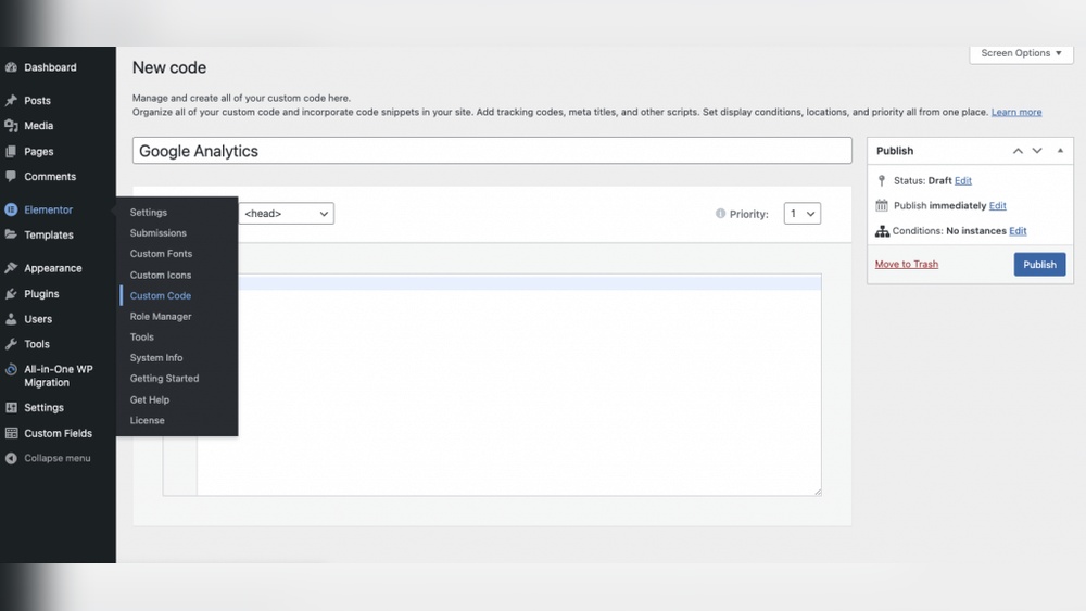 How to Add Google Tag Manager Code in Wordpress Elementor