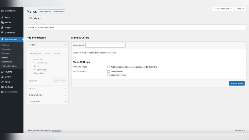 How to Add Menu in Appearance in Wordpress