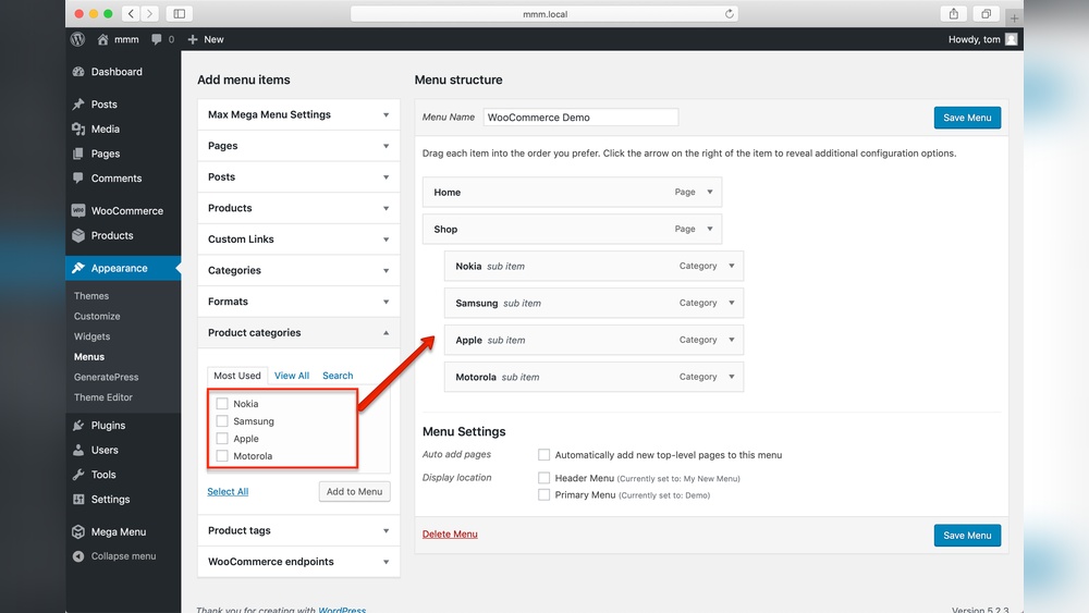 How to Add Product Categories to Menu in Wordpress