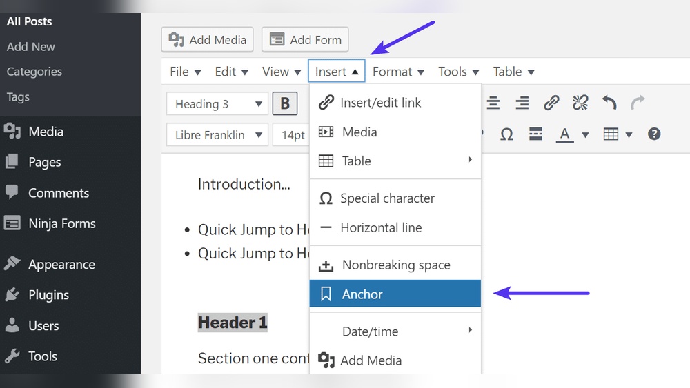 How to Anchor in Wordpress