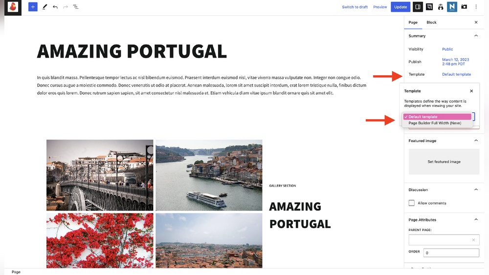 How to Apply a Template to a Page Wordpress