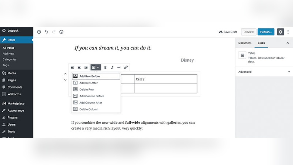 How to Insert Table in Wordpress